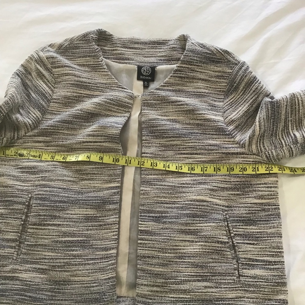 Bobeau Tan, Cream, Gray, Black Twill Bell Sleeve Blazer, Size XL - Picture 13 of 14